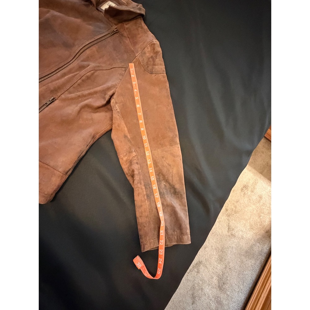 Wilsons Vintage USA Brown Leather Moto Jacket Distressed Asymmetrical Zip XL - Picture 3 of 9